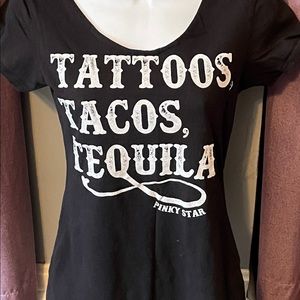 Women’s graphic tee. Tattoos Tacos Tequila